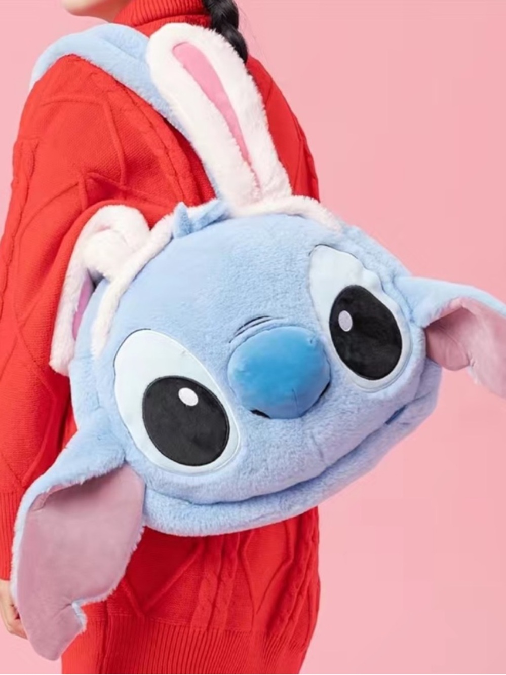 Disney Blue Stitch Plush Handbag with Pink Bunny Ears